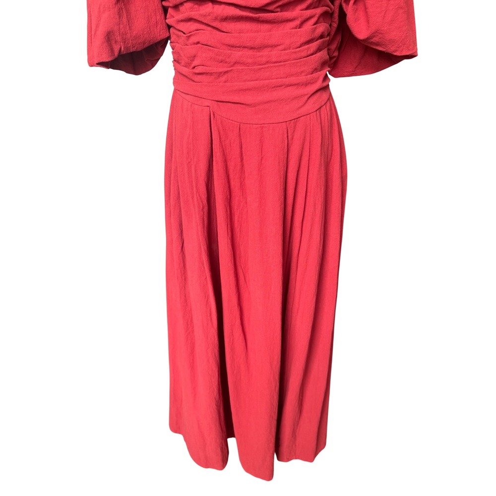 Bohme Puff Sleeve Boho Peasant Maxi Dress Size S Rust Cottagecore Basque Waist - Picture 4 of 11